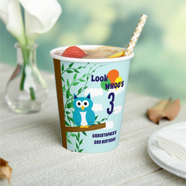 Vasos De Papel Cumpleaños de Owl (in situ)