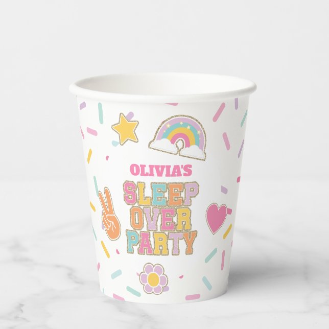 Vasos De Papel Cumpleaños de Parche Preppy Sleepover (Anverso)