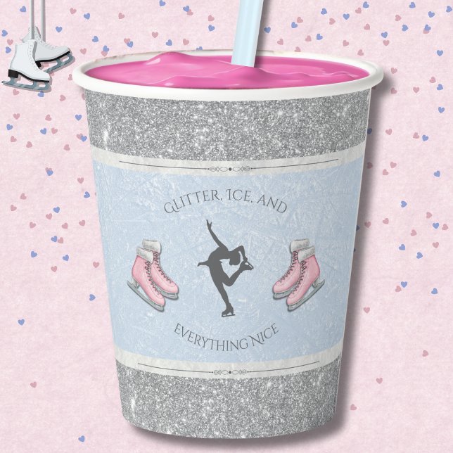 Vasos De Papel Cumpleaños de Patinadora Artística Plateada Brilla (Complete your "Perfect 10" party table with these boutique Ice Skater Birthday Cups)