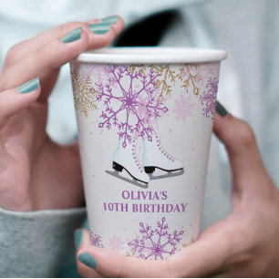 Vasos De Papel Cumpleaños de patinaje sobre hielo copo de nieve p