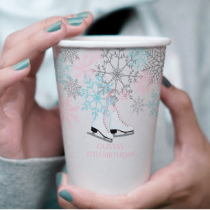 Vasos De Papel Cumpleaños de patinaje sobre hielo copos de nieve