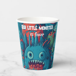 Vasos De Papel Cumpleaños de pequeño monstruo azul rojo