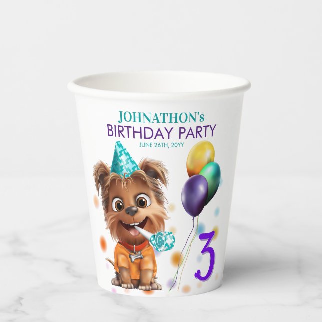 Vasos De Papel Cumpleaños de Perro (Anverso)