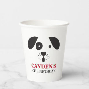 Vasos De Papel Cumpleaños de perro manchado blanco y negro