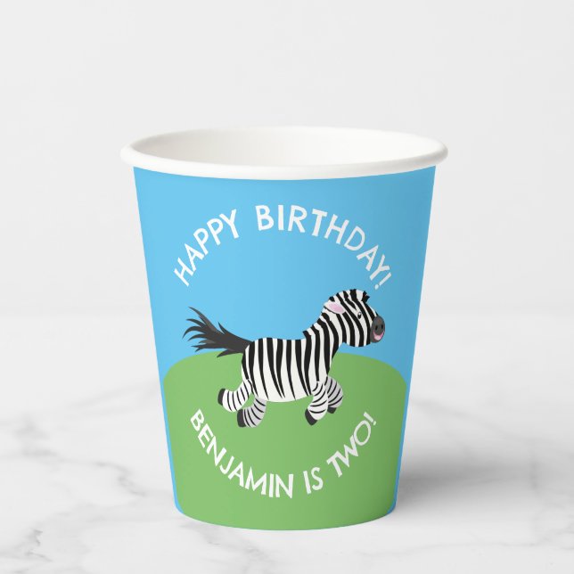 Vasos De Papel Cumpleaños de personalizado personalizado de cebra (Anverso)