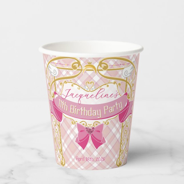Vasos De Papel Cumpleaños de Princesa Art Nouveau Rosa (Anverso)