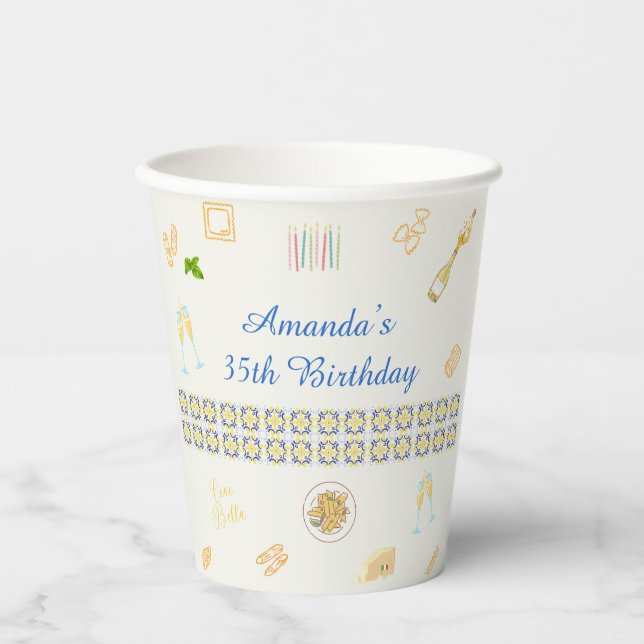Vasos De Papel Cumpleaños de Prosecco y Pasta (Anverso)