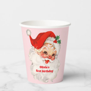 Vasos De Papel Cumpleaños de Santa Retro