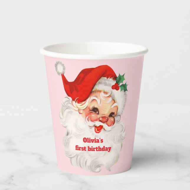 Vasos De Papel Cumpleaños de Santa Retro (Anverso)