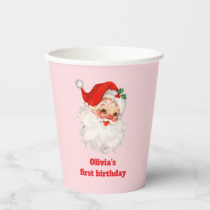 Vasos De Papel Cumpleaños de Santa Retro