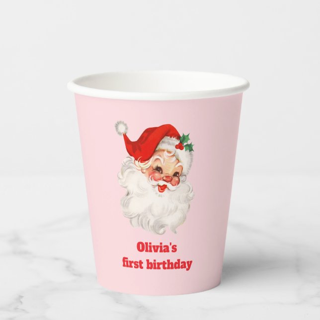Vasos De Papel Cumpleaños de Santa Retro (Anverso)