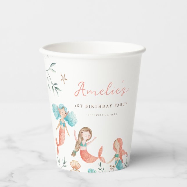 Vasos De Papel Cumpleaños de Sirena (Anverso)