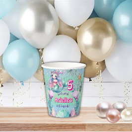 Vasos De Papel Cumpleaños de sirena morada con purpurina