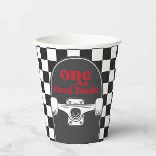 Vasos De Papel Cumpleaños de skateboard de cuadros negros retro