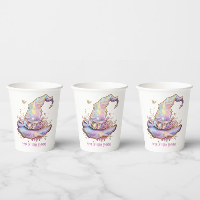 Vasos De Papel Cumpleaños de Sombrero de Bruja Iridescente  (Multi)