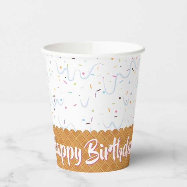 Vasos De Papel Cumpleaños de Sprinkles y Helado Blanco (Izquierda)