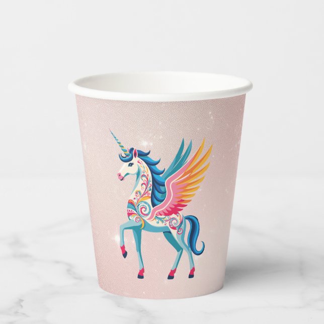 Vasos De Papel Cumpleaños de Swirling Unicorn (Anverso)