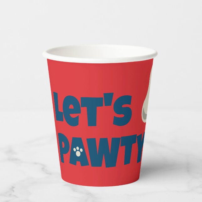 Vasos De Papel Cumpleaños de tema rojo cachorro Pawty (Anverso)