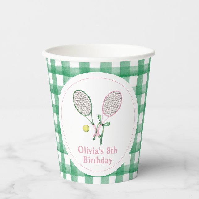 Vasos De Papel Cumpleaños de tenis a cuadros preppy (Anverso)