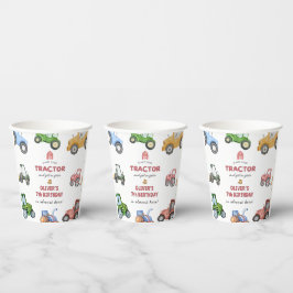 Vasos De Papel Cumpleaños de tractor acuarela para cualquier edad