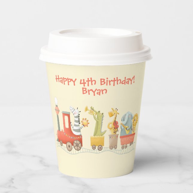 Vasos De Papel Cumpleaños de tren de animales musicales (Anverso)