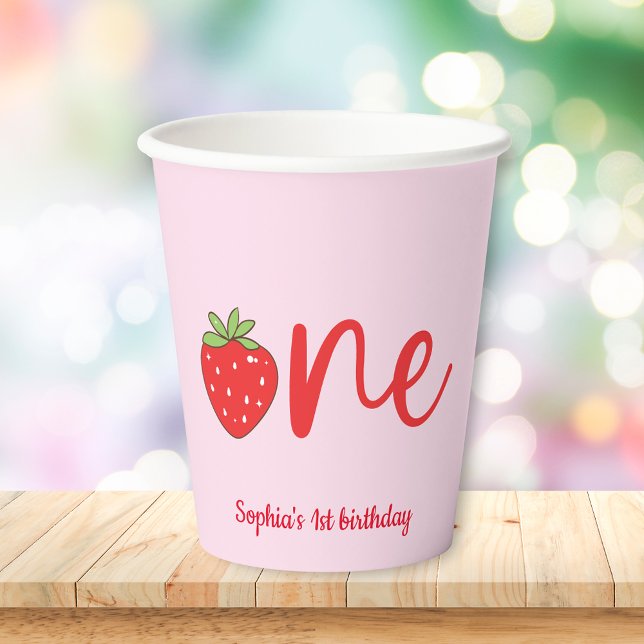 Vasos De Papel Cumpleaños de una fresa rosa (Subido por el creador)