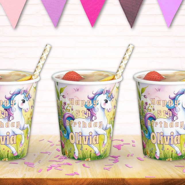 Vasos De Papel Cumpleaños de Unicornio Pastel Mágico Personalizad (Subido por el creador)