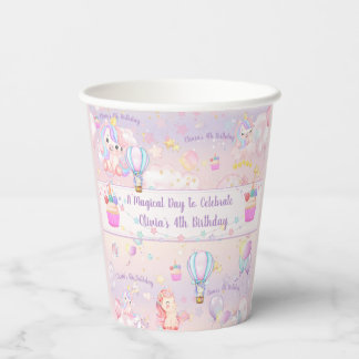 Vasos De Papel Cumpleaños de Unicornio Personalizado