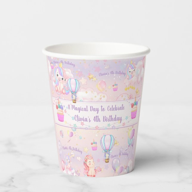 Vasos De Papel Cumpleaños de Unicornio personalizado (Reverso )