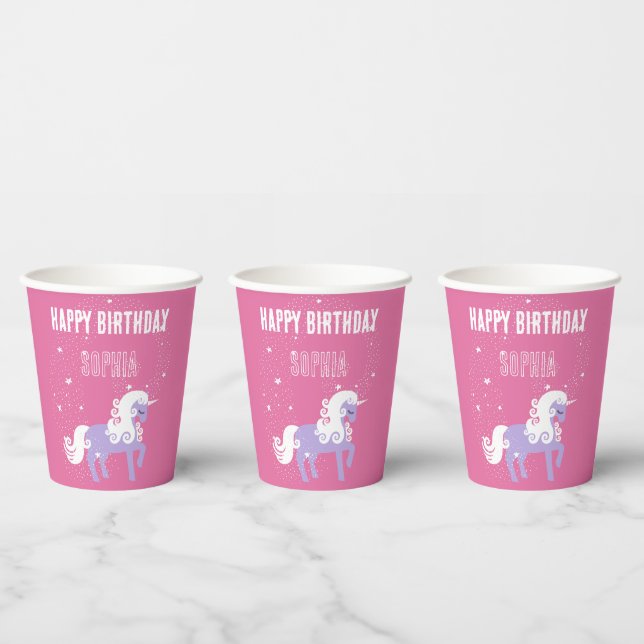 Vasos De Papel Cumpleaños de Unicornio Pink Purple (Multi)