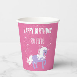 Vasos De Papel Cumpleaños de Unicornio Pink Purple