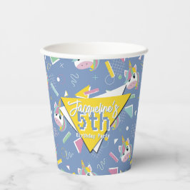 Vasos De Papel Cumpleaños de Unicornio retro púrpura chica