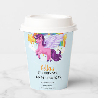 Vasos De Papel Cumpleaños de Unicornio y Arcoíris
