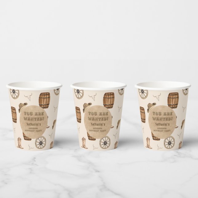 Vasos De Papel Cumpleaños de vaquero occidental rústico te quiere (Multi)