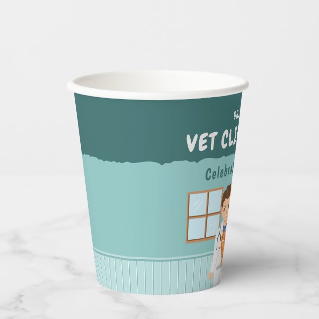 Vasos De Papel Cumpleaños de veterinario de dibujos animados para (Anverso)