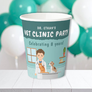 Vasos De Papel Cumpleaños de veterinario de dibujos animados para
