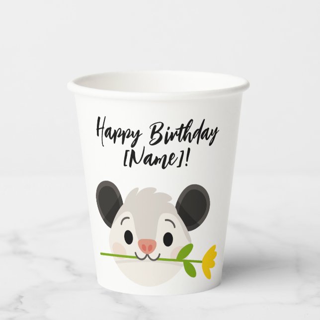 Vasos De Papel Cumpleaños de Zarigüeya Adorable (Anverso)