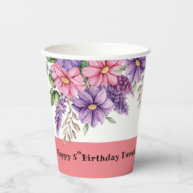 Vasos De Papel Cumpleaños del amante de las flores (Anverso)