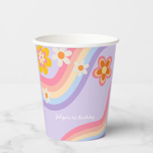 Vasos De Papel Cumpleaños del arco iris retro