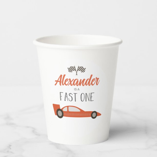 Vasos De Papel Cumpleaños del Auto de Carreras Rojo Veloz (Anverso)