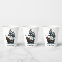 Vasos De Papel Cumpleaños del Barco Pirata Negro