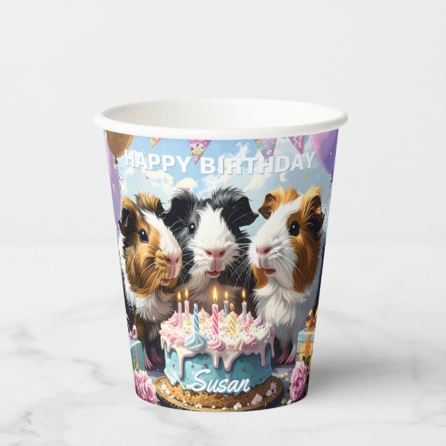 Vasos De Papel Cumpleaños del Cerdo de Guinea (Anverso)