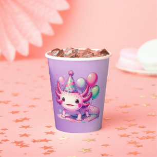 Vasos De Papel Cumpleaños del Chica Anime Axolotl Personalizado