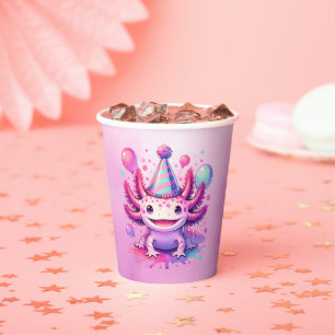 Vasos De Papel Cumpleaños del Chica Anime Axolotl Personalizado