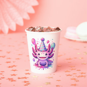 Vasos De Papel Cumpleaños del Chica Anime Axolotl Personalizado