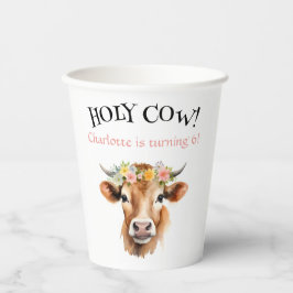 Vasos De Papel Cumpleaños del Chica Floral de Vaca Santa de Jerse