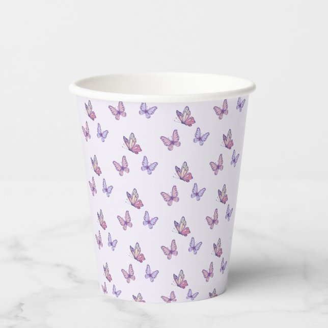 Vasos De Papel Cumpleaños del chica Mariposa Morada (Anverso)