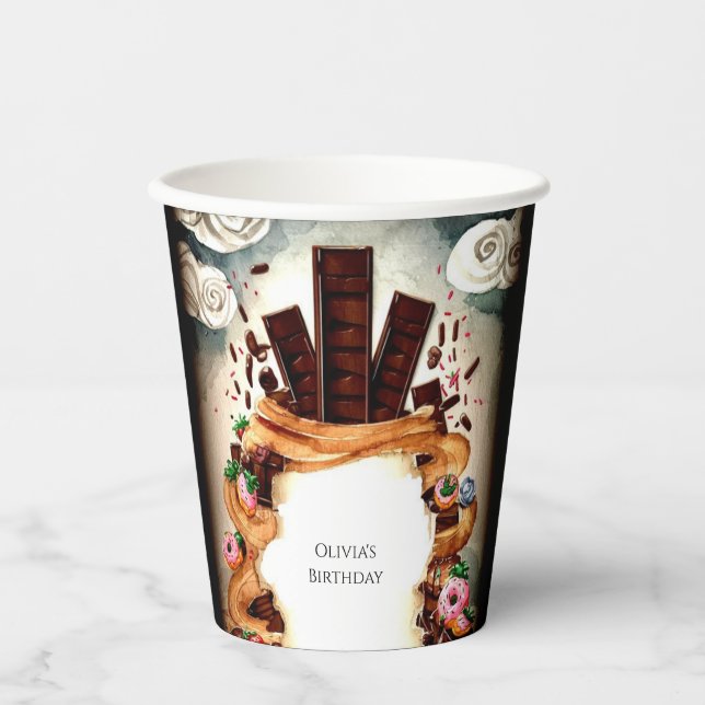 Vasos De Papel Cumpleaños del chocolate infantil simple (Anverso)