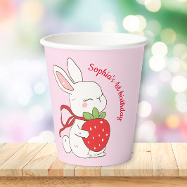 Vasos De Papel Cumpleaños del conejo de fresa rosa