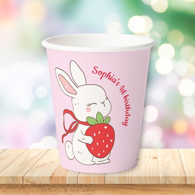 Vasos De Papel Cumpleaños del conejo de fresa rosa (Subido por el creador)